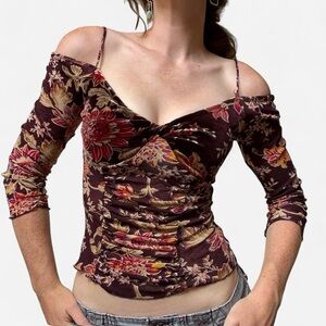 Vintage Express velvet floral off the shoulder top